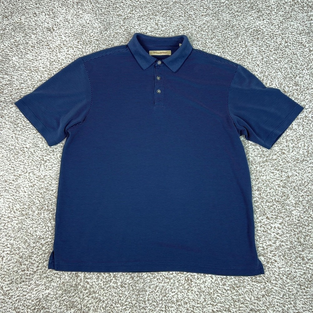 Tommy Bahama Mens Polo Shirt Large Blue Textured Knit Casual Golf Resort Top